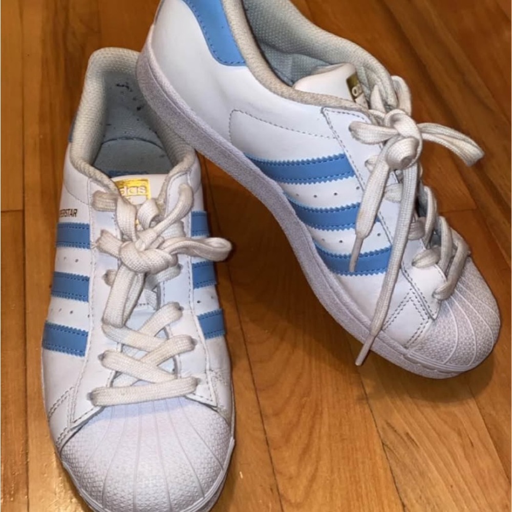 Adidas Superstar White with Light Blue Stripes